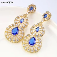 vanaxin earrings for women aaa cubic zircon jewelry drop earrings statement design bohemian style blue cz piercing brincos gift