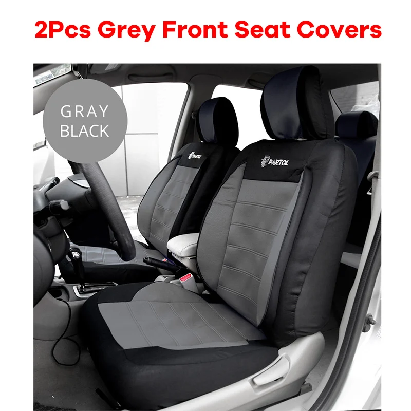 2Pcs Grey Front Partol универсальные чехлы для сидений автомобиля, подходят для большинства транспортных средств, автомобильный Стайлинг, защита для сидений спереди и сзади, чехол для автомобильного сиденья, синий, красный, серый - Название цвета: 2Pcs Grey Front