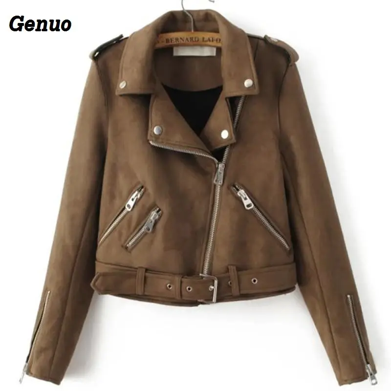 

Genuo Faux Leather Jacket Autumn Women Faux Suede Motorcycle Jacket Women Biker Jacket Slim PU Leather Coat Streetwear Outfits