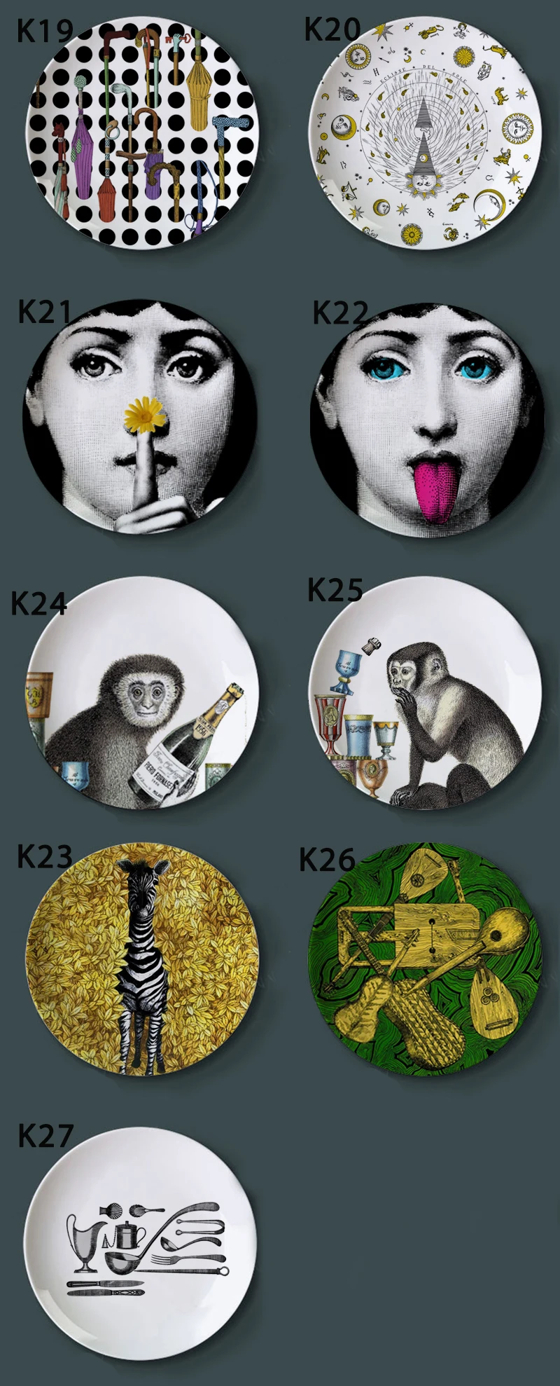 Fornasetti керамические настенные тарелки декоративные для дома, гостиной, кофейни, бара, ресторана, офиса, настенные подвесные тарелки