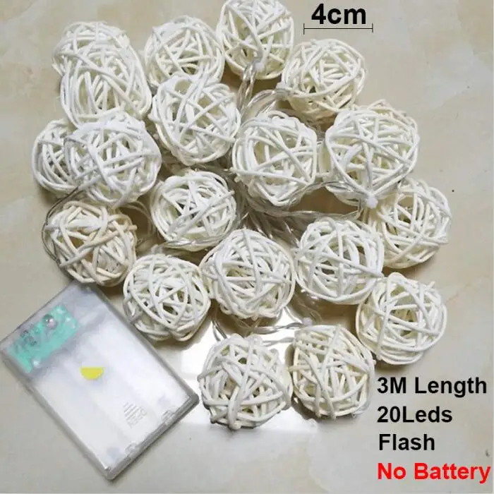 Warm White (Battery) Ротанговый шар, Рождественская гирлянда, 3 м, 20 светодиодов, теплая белая Гирлянда, диаметр 4 см, шар для украшения праздника, Сказочная гирлянда, Luces De Navidad - Испускаемый цвет: Warm White (Battery)