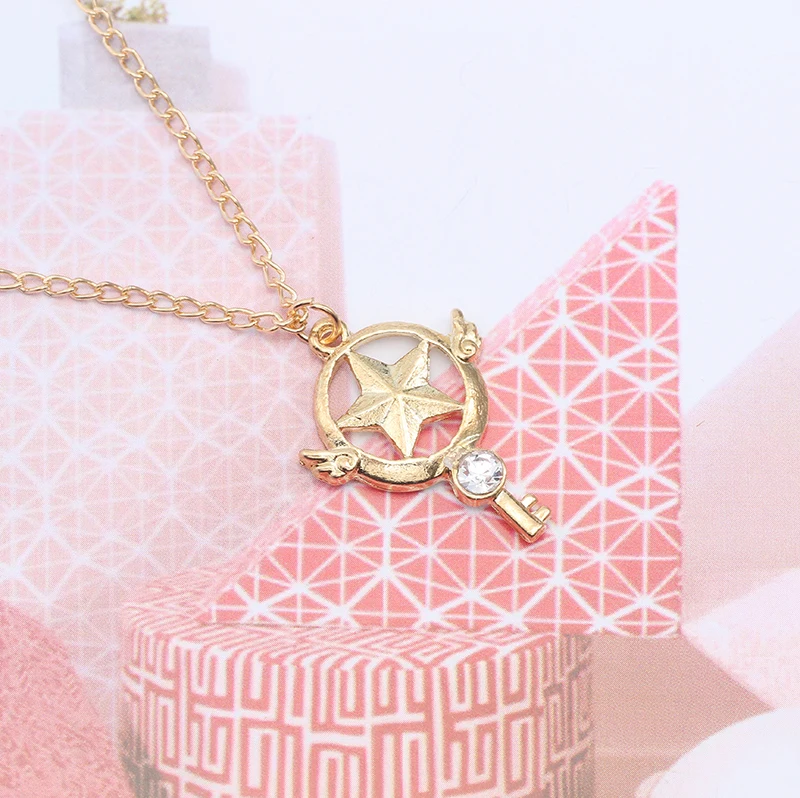Anime Cardcaptor Sakura Necklace Women Cartoon Gold Metal Rhinestone Card Captor Sakura Kinomoto Star Necklaces Pendants Colar