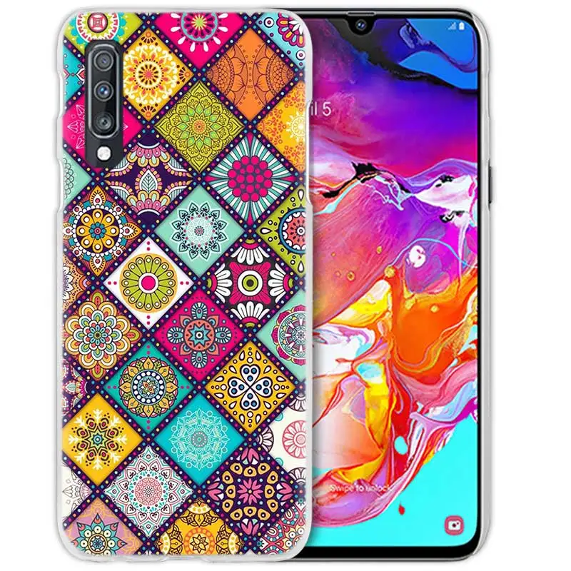 Чехол с изображением цветка мандалы решетки чехол для samsung Galaxy A50 A8 A6 плюс A70 A20e A40 A30 A20 A10 A9 A7 Прозрачные Жесткие защитные чехлы чехол для телефона