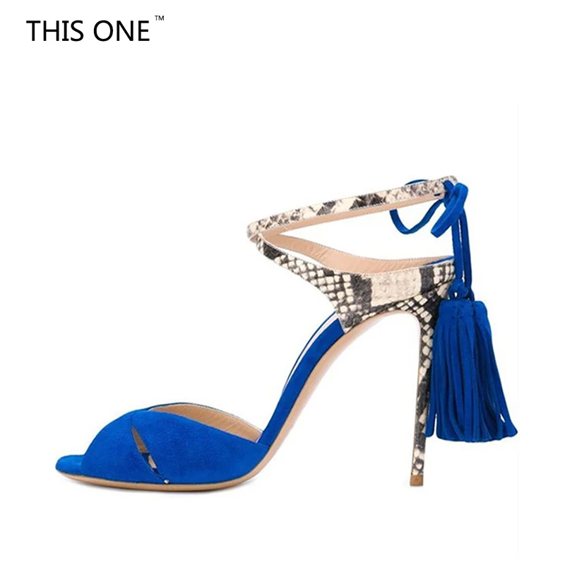 Женские босоножки с ремешком на щиколотке желтые синие вечерние туфли открытым