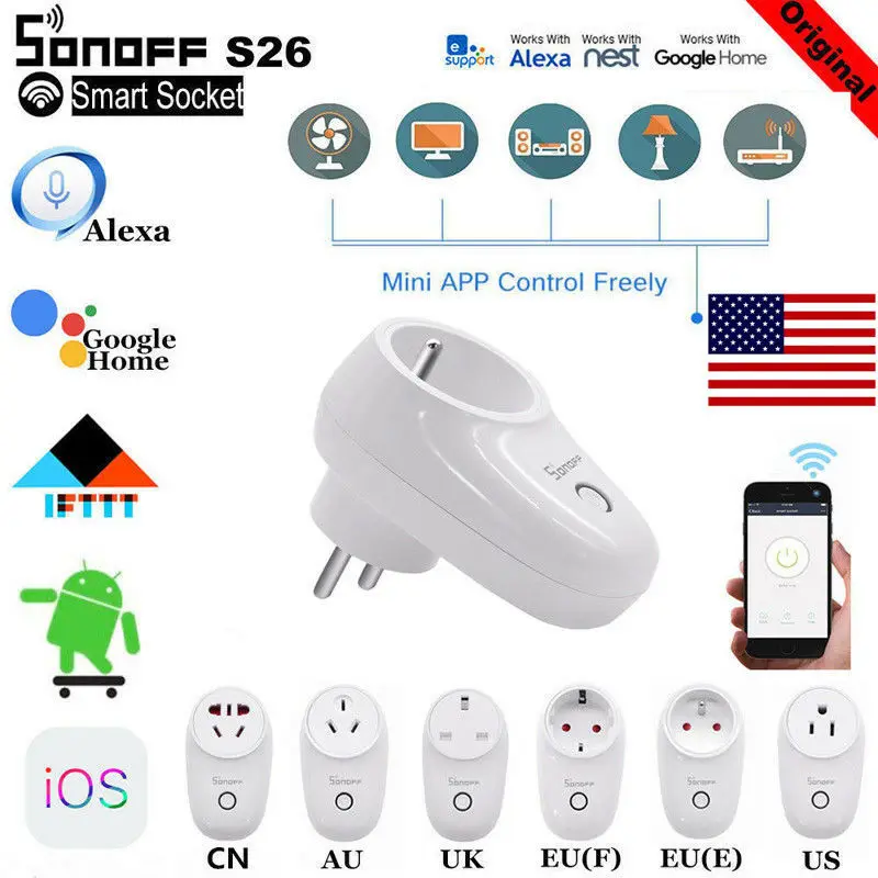 Умная розетка Sonoff S26 с Wi-Fi Комплект беспроводных розеток вилкой Стандарта