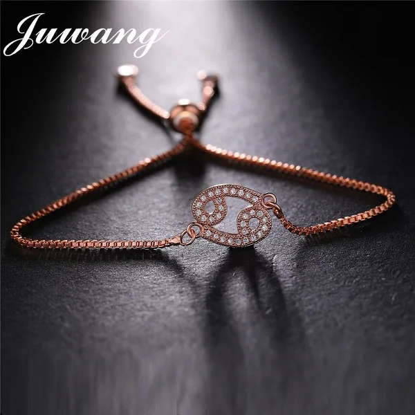 rose gold JUWANG Зодиак Блестящий CZ Рак женские браслеты 12 Созвездие, астрология галактика звезда подарок дружбы - Окраска металла: rose gold