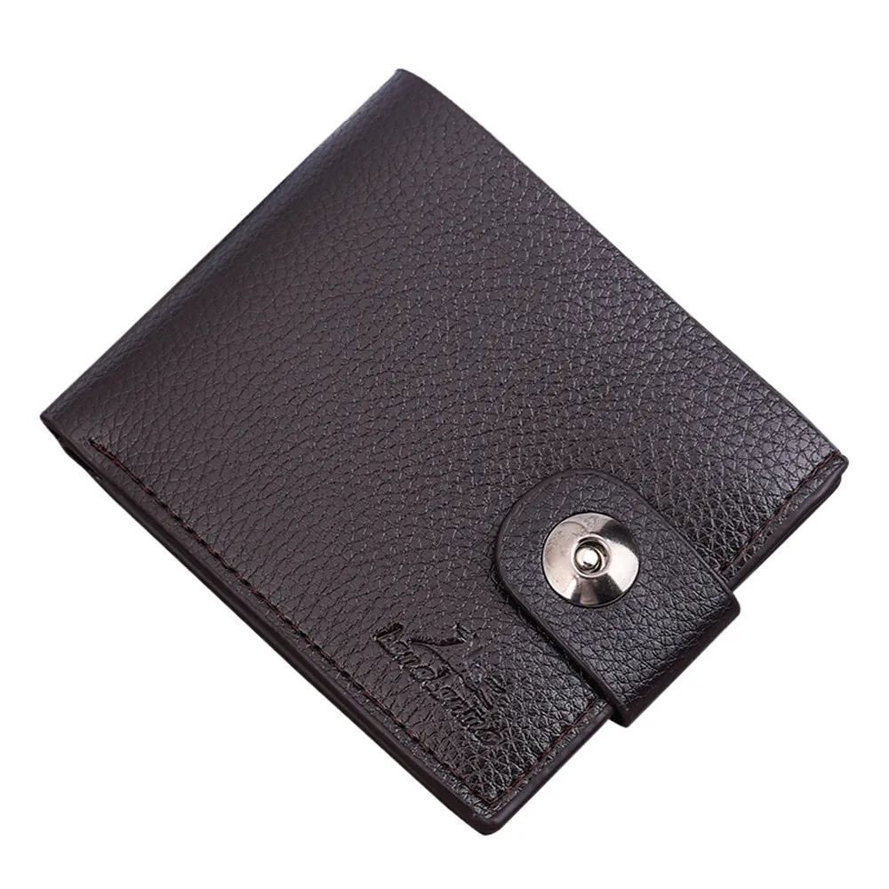 Мужской винтажный однотонный кошелек кожаный с держателем для карт застежкой