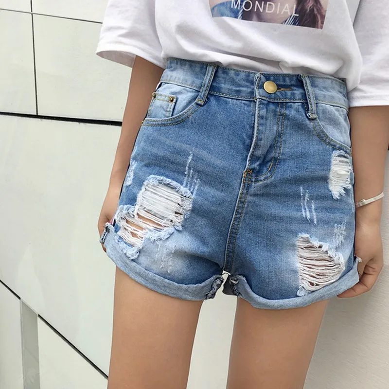 PLAMTEE Популярные Для женщин флэш-лента Джинсовые шорты отверстие свободные