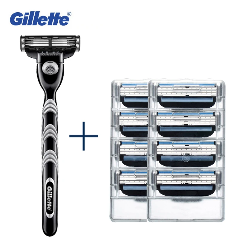 Оригинальные прямые бритвы Gillette Mach 3 бритва для бороды 1 держатель с лезвием + 8