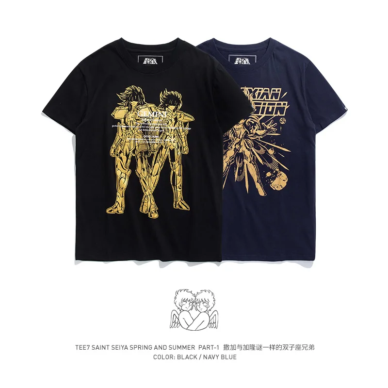 TEE7 Для мужчин Повседневное короткий рукав Футболка Японии аниме Saint Seiya Близнецы