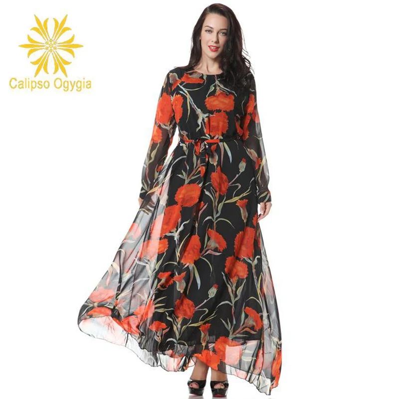 

Женское шифоновое платье большого размера плюс, 4XL, 5XL, 6XL, Летние Повседневные Вечерние длинные пляжные платья до щиколотки с принтом и длинн...
