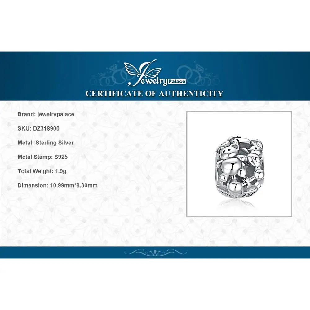 JewelryPalace 925 пробы серебро Кукла Медведь Шарм бисер Fit Браслеты для вашего любовника