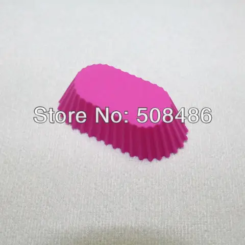 Free Shipping 12pcs Food Grade Cupcake oval-shaped Cake Molds Silicone Moulds Dark Pink |