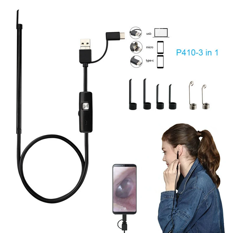 

Professional New 3 In 1 Spoon Ear Endoscope Endoscope USB Ear Cleaning OTG for Android Phone PC For Ear Care JLRD 2018