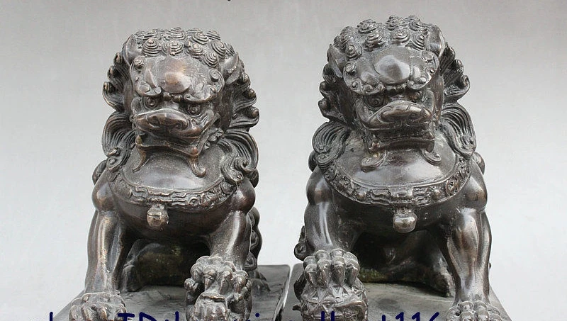 Китайская Народная Фэн Шуй Бронзовый Guardion Foo Фу Собака Лев Бал Зверь Статуя