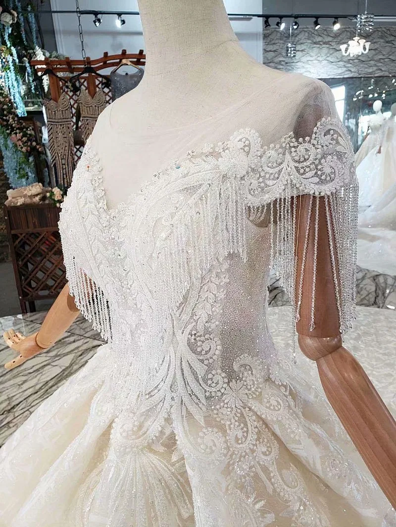 SSYFashion, новое роскошное свадебное платье, высококачественный светильник цвета шампанского, со шлейфом, с блестками, с бисером, длинное свадебное платье на заказ, большие размеры