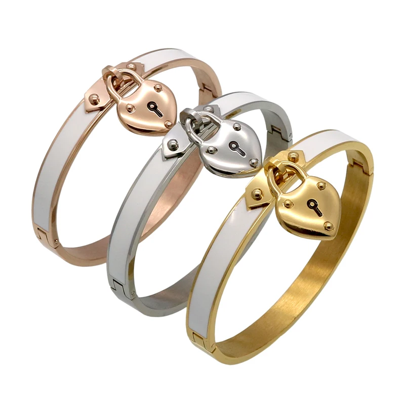 

New Arrival Fashion Jewelry Charm Lock Heart Bracelets For Women pulseira Gold-Color Black White Resin Bracelets & Bangles