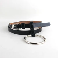 hanging belt slender female leisure decoration big silver circle design patent leather small strap thin black dress belts woman