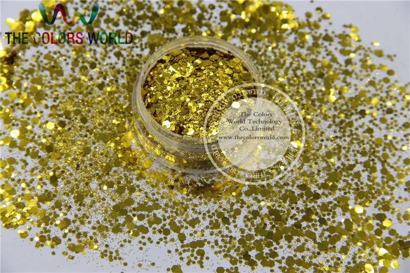 

TCM0205-H1 Chunky Normal Regular Gold Color Mix Size Glitter Hex Spangles for Nail Polish Acrylic,DIY supplies1pack=50g