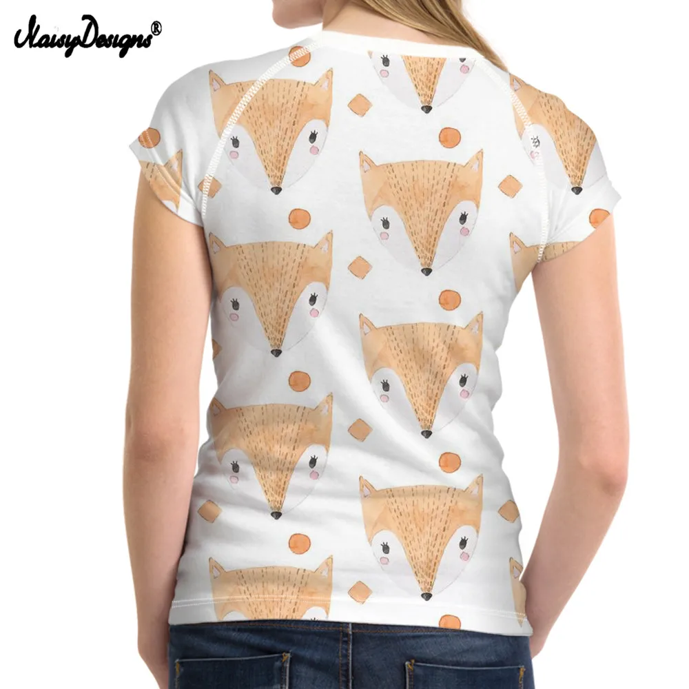 

NoisyDesigns Harajuku Women Summer T shirts Cute 3D Cartoon Fox Print Girls Tshirts Streetwear Fit Short Sleeve Top Tee Clothing