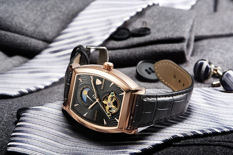 Tevise механические Автоматические часы для мужчин бизнес Tourbillon Топ люксовый бренд Relojes Hombre кожа Moon Phase часы 8383D