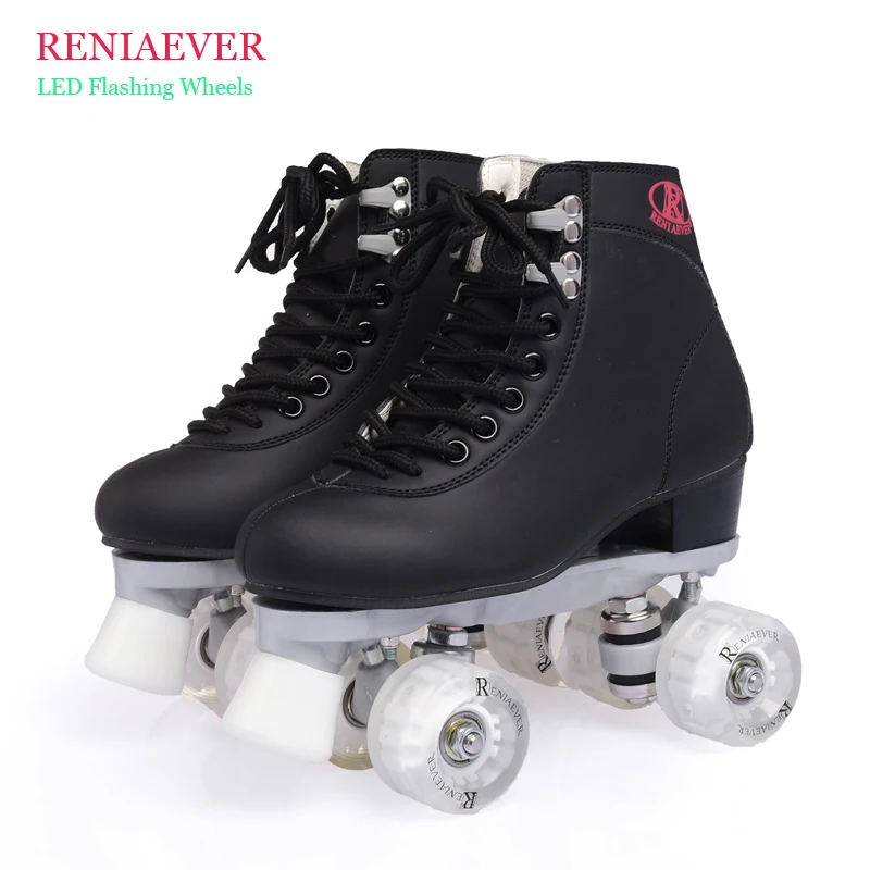 Роликовые коньки двойные женские взрослые со светодиодной подсветкой колеса
