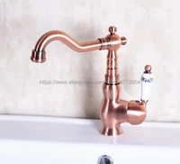 deck mounted antique red copper brass finish bathroom faucet basin mixer tap hot and cold water tap nnf137
