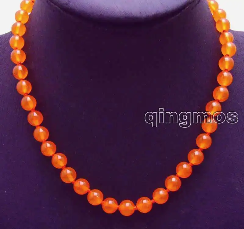 

Small 8MM Orange Round Stone 17" Necklace -nec5655