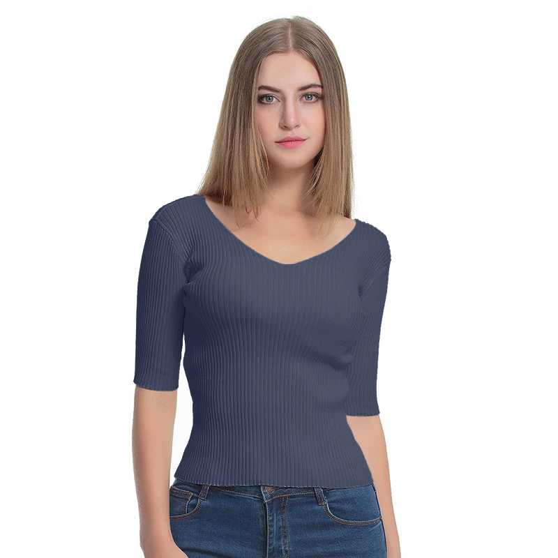 Poshcoco Women All Match Slim Knitted Sweaters 2017 Autumn V Neck Short Sleeve Knit Backless Thin Sweater Mujer Pullovers Female | Женская