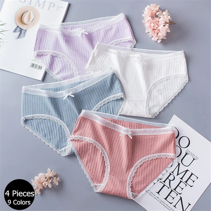 

4 шт./лот, трусики для женщин, хлопковое нижнее белье, женские повседневные трусы, Дамское сексуальное нижнее белье, кружевные трусы для деву...