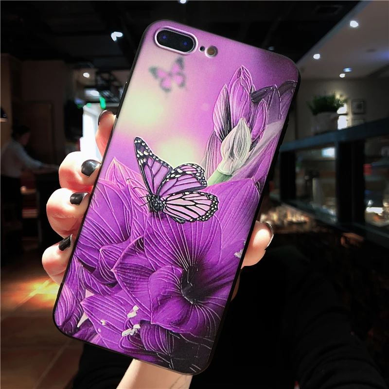 Чехол с объемным тиснением и цветочным рисунком для iPhone XR 6 6S 7 8 Plus 5 5S для iPhone 11 Pro XS Max для iPhone X чехол TPU Capa - Цвет: zh1hudie