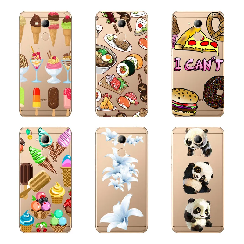 huawei honor 6c pro Case Silicon Black Painting flower Soft TPU Back Cover for Protect Phone cases shell |