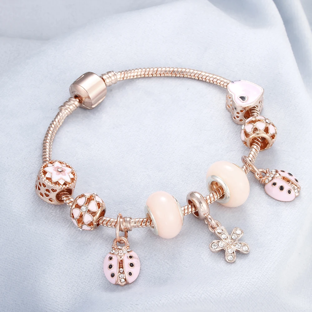 Роскошный браслет в европейском стиле из розового золота для женщин с буквенным