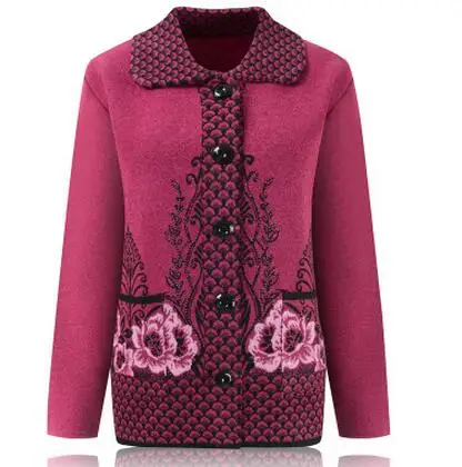 rose Red 605 Однобортное пальто для женщин среднего возраста Для женщин; вязаный кардиган; пальто; сезон осень; футболка с длинными рукавами тонкий свитер для бабушки кардиган эксклюзивная одежда - Цвет: rose Red 605