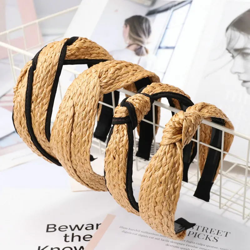Модная пляжная лента для волос богемная летняя соломенная плетеная с узлом