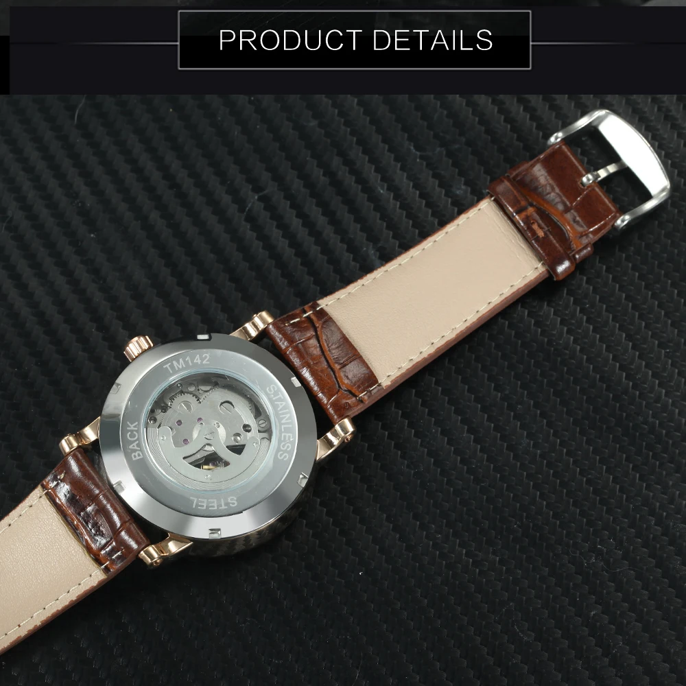 2019 Fashion Business Men Mechanical Wrist Watches Soft Leather Strap New Male Skeleton Automatic Roman Numerals + BOX | Наручные часы