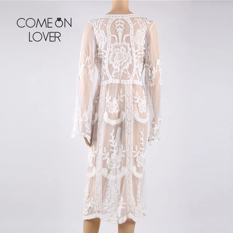 Женское кружевное прозрачное пляжное платье bi288 белое платье-Кафтан до колена с