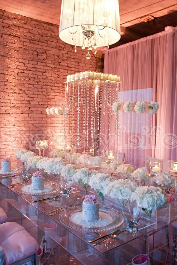 

50cm Tall Wedding Crystal centerpiece with bead strands Flower Stand wedding decoration 10pcs/Lot