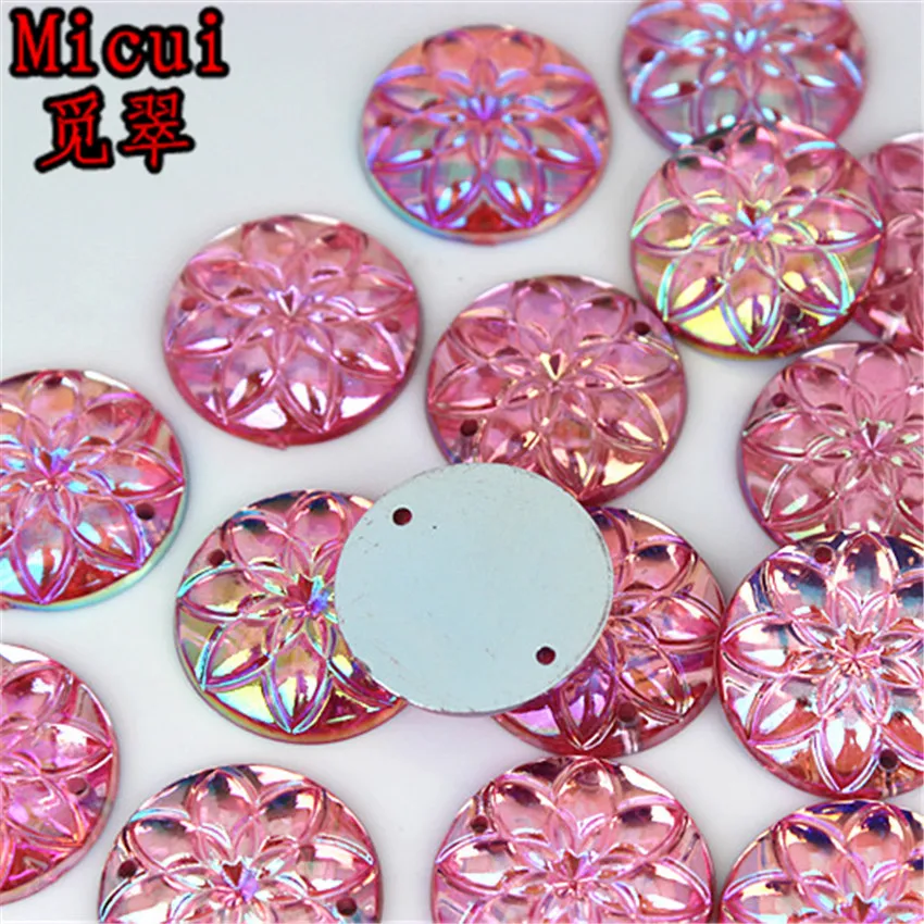 Micui 50PCS 20mm AB Round Flower Acrylic Rhinestones Crystal Flat Back Beads Sew On Stones For Clothing Craft Decoration ZZ547 |