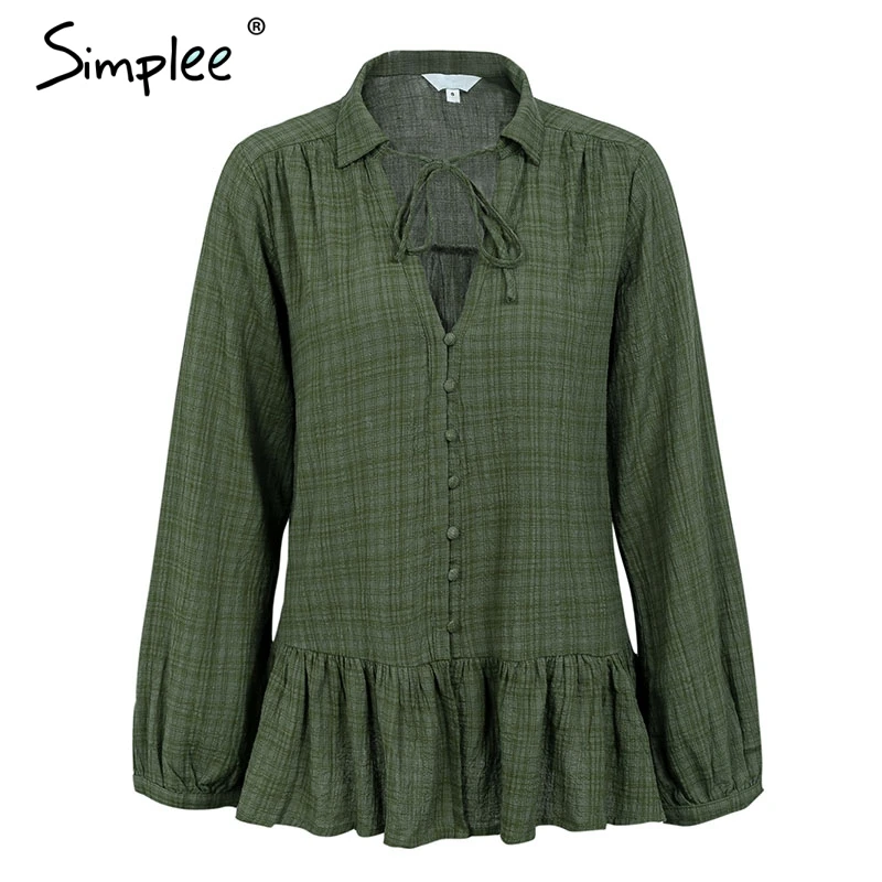 Simplee хлопок v со стоячим воротником оборками баски Топы элегантная повседневная