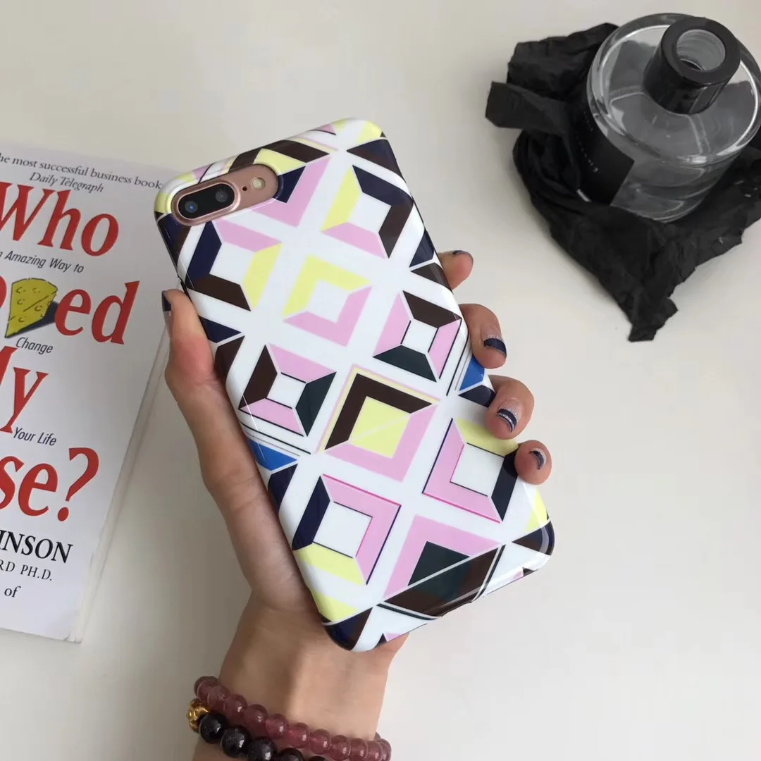 only case Для iphone X ТПУ чехол с узором в клетку для iphone 8 7 6 6s plus IMD чехол для iphone 7 plus 6s листья fundas+ шейный ремешок - Цвет: only case
