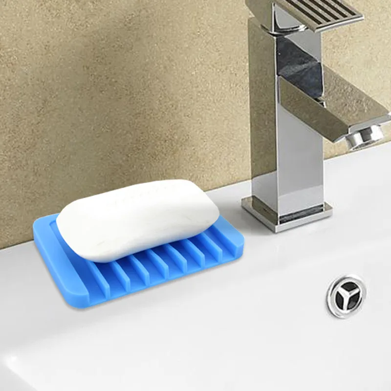 1Pcs Pratical Silicone Flexible Soap Dish Plate Holder DIY Kitchen Bathroom Soap Plate Tray Drain Free Shipping