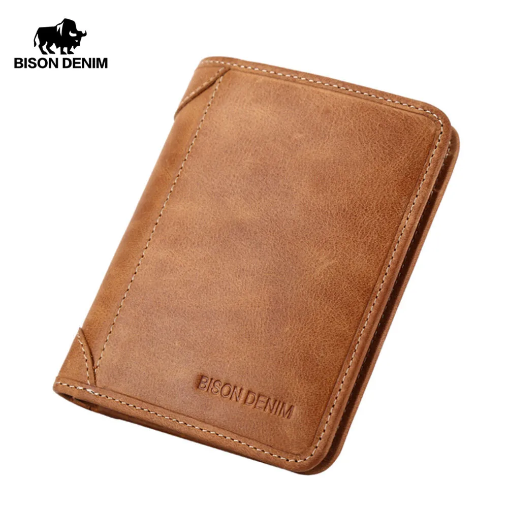 Кошелек BISON DENIM W4361 мужской из натуральной кожи винтажный бумажник желтого цвета
