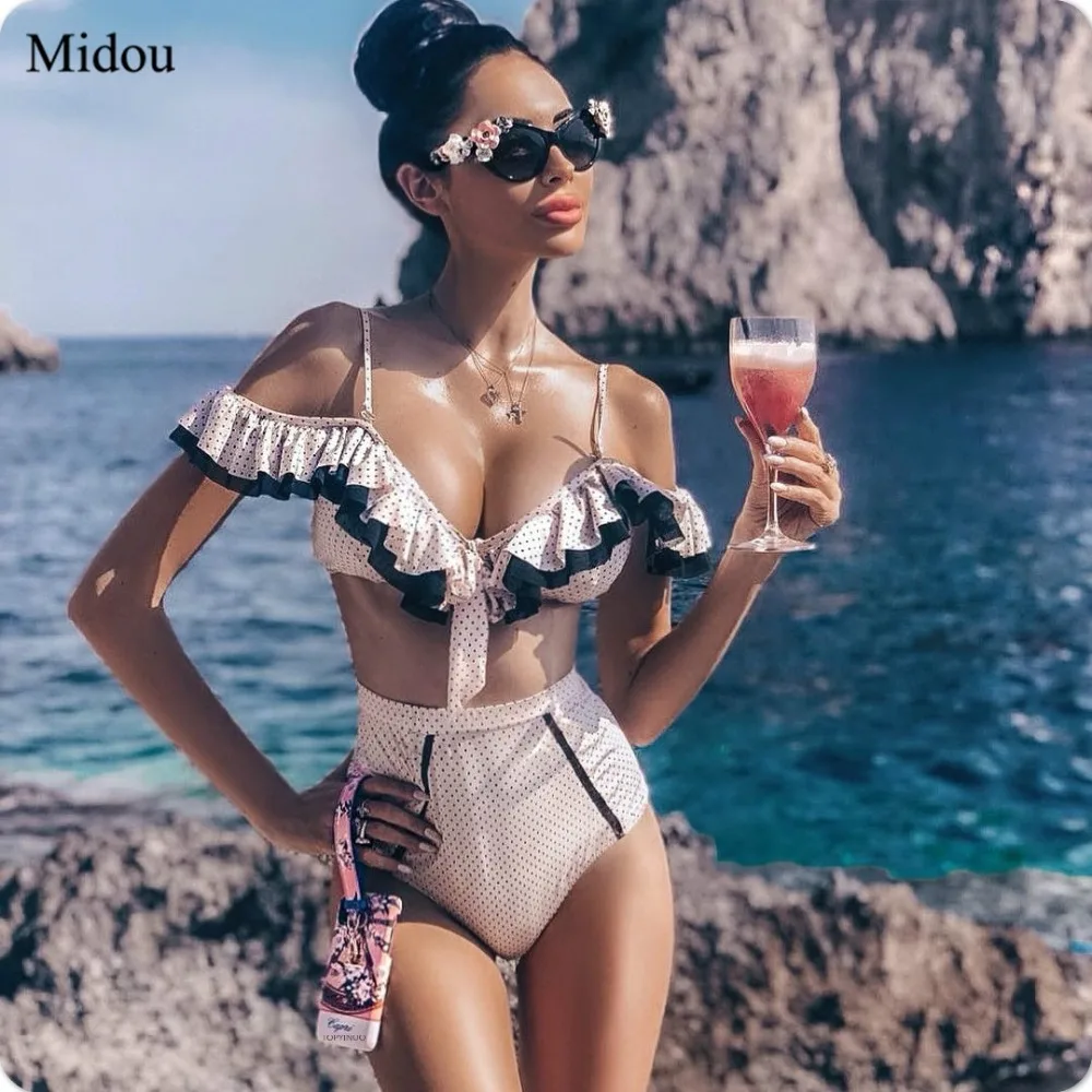 Midou бикини с высокой талией и рюшами набор пуш ап 2019 сексуальный женский