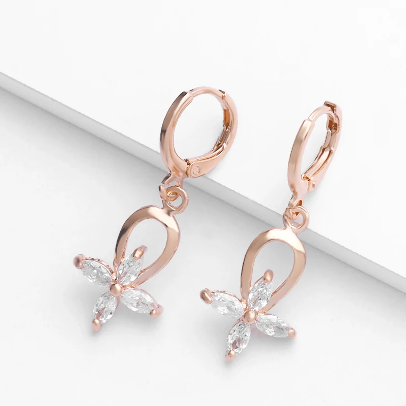 Женские Романтические серьги OCESRIO 585 с розовыми золотыми цветами кубическим