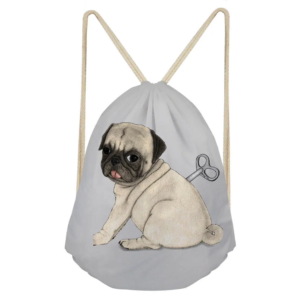 3D мопса печатных Повседневное унисекс школьная сумка Для женщин Drawstring Сумки