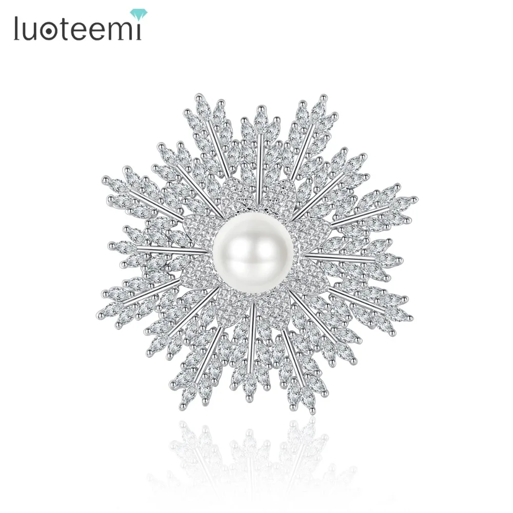 LUOTEEMI большой Snowflack Брошь для женщин OL вымощенное AAA CZ Кольцо из белого золота с