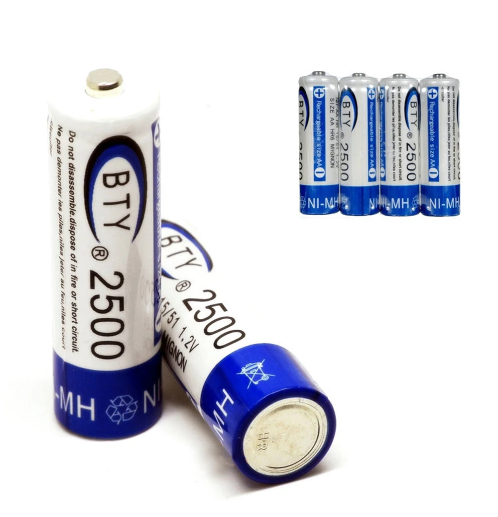 Аккумуляторная батарея BTY AA 2500mAh 4X Ni MH 1 2 V перезаряжаемая aa 5 перезарядка батареи