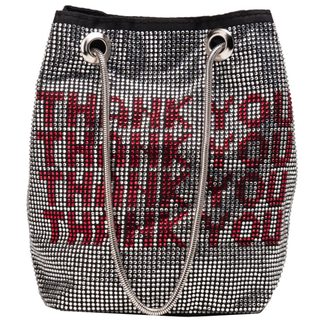 Fashion Casual Summer Women's Multicolor Bright Diamond Package Chain Letter Bucket Bag Small Square Beach Simple Bag - Цвет: GY