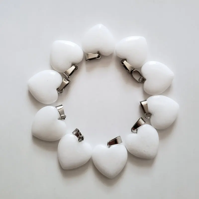 white jade Модные высококачественные подвески в виде сердца из натуральных камней для изготовления ювелирных изделий diy, 30 шт./лот - Окраска металла: white jade